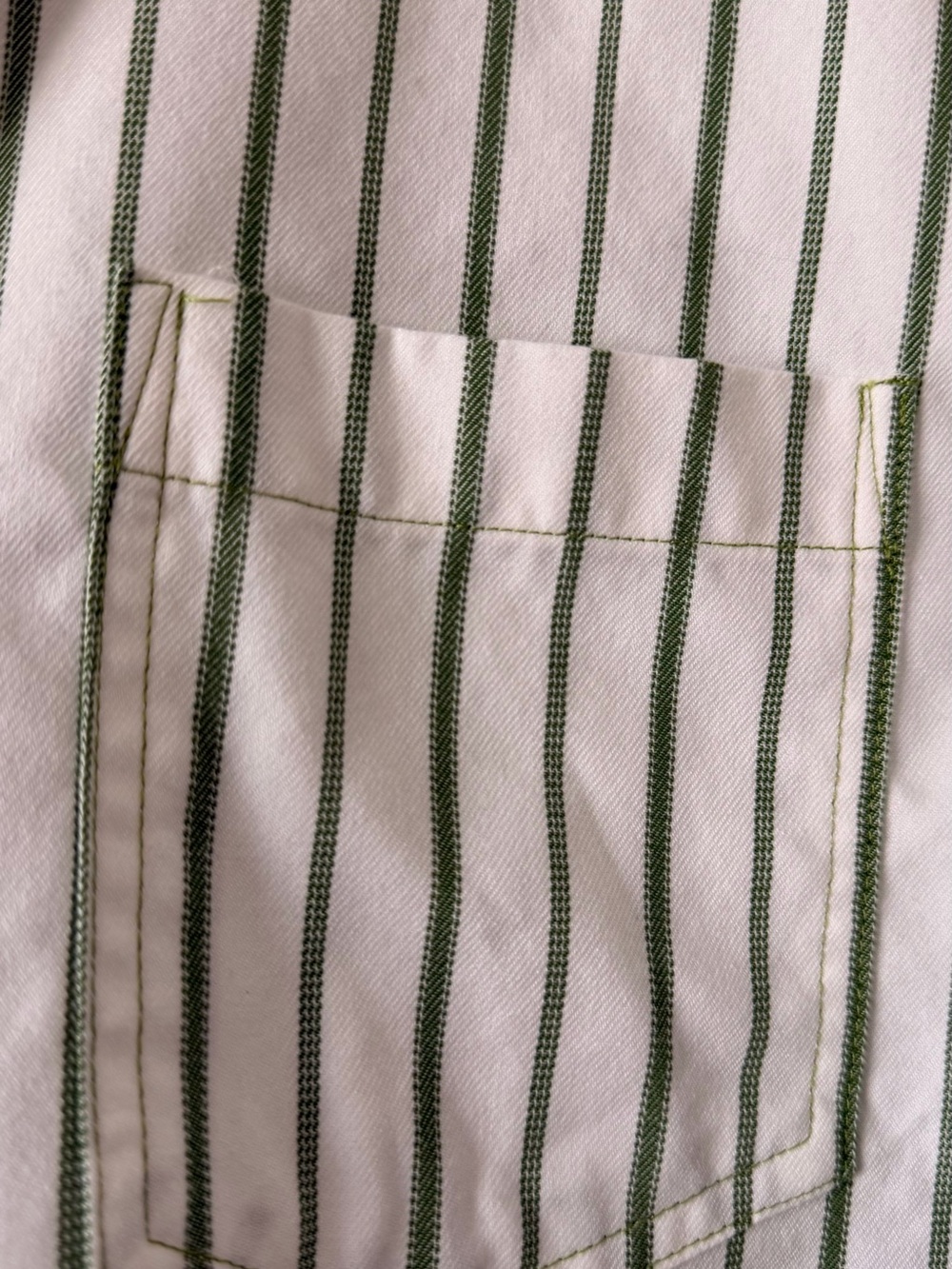 Classic Striped Button-Down Shirt in Cream and Olive - Women - Picture 3 of 10